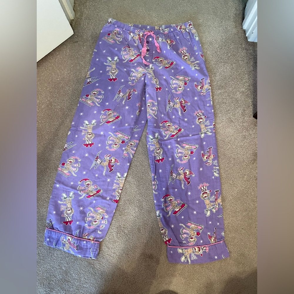 adonna flannel sock monkey pajama pants - medium